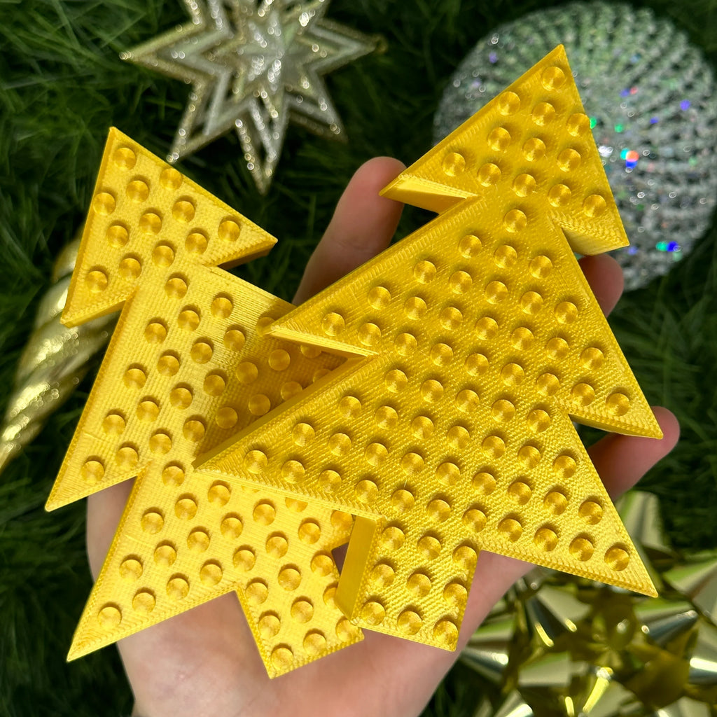 Gold Lego Brick Compatible chunky Christmas Tree ornament decoration